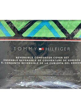 new BLUE / GREEN Tommy Hilfiger FULL / QUEEN Comforter Cover + 2 Pillow Shams